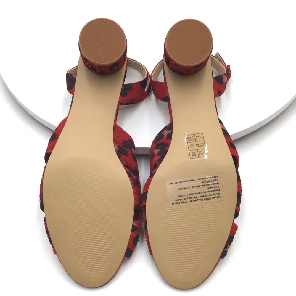 Cabi Siren animal print red black textile ankle strap sandals open toe 9 New
